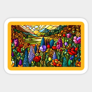 Stained Glass Colorful Mountain Meadow Sticker